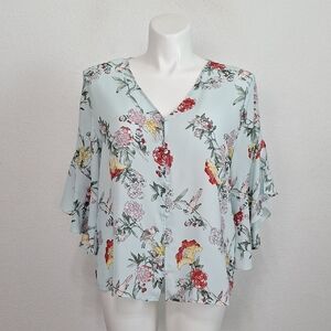 Investments Floral Cottagecore Coquette Boho Kimono Bell Sleeve Blouse Size XL